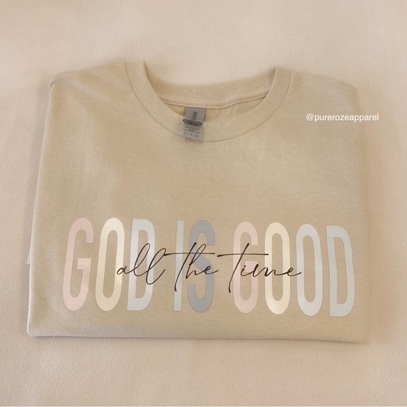 God is good Christian tshirt short sleeve beige tan - Picture 2 of 2